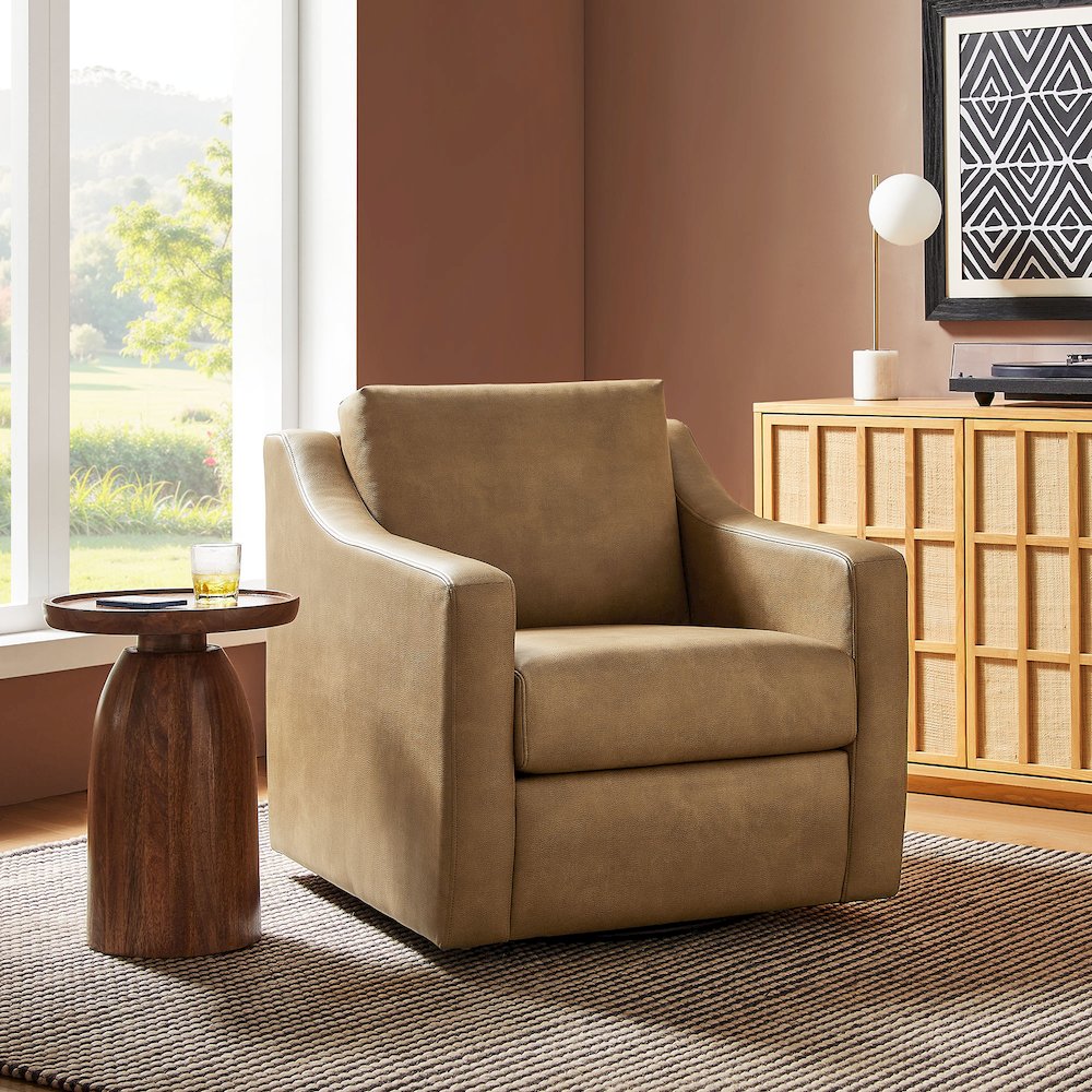 Liora Vegan Leather Swivel Armchair - Toast