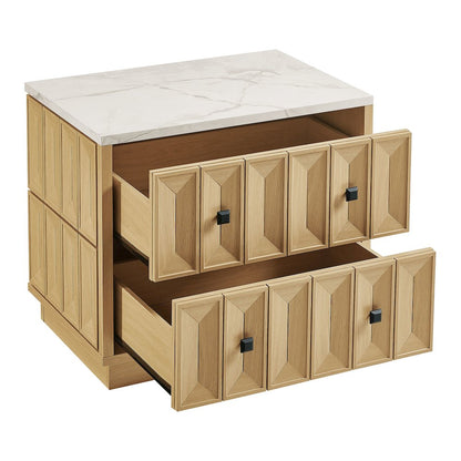Mabry 23 Inch Geometric Faceted Two Drawer Nightstand - Oak