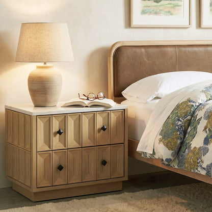 Mabry 23 Inch Geometric Faceted Two Drawer Nightstand - Oak