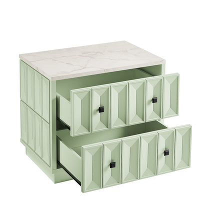 Mabry 23 Inch Geometric Faceted Two Drawer Nightstand - Sage