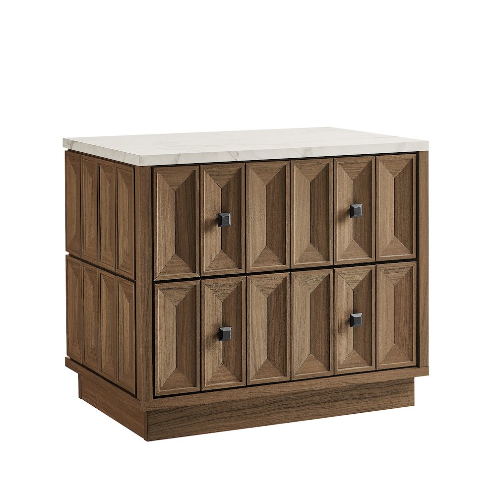 Mabry 23 Inch Geometric Faceted Two Drawer Nightstand - Walnut