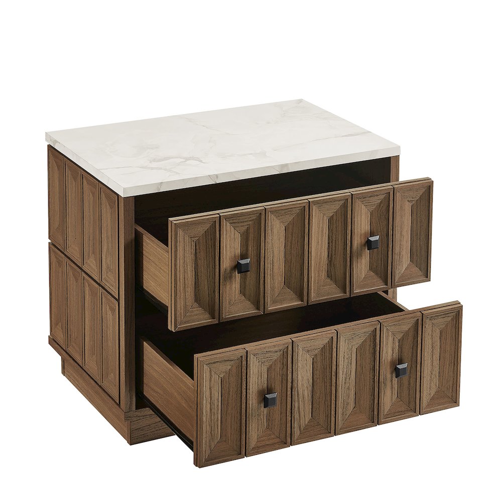 Mabry 23 Inch Geometric Faceted Two Drawer Nightstand - Walnut