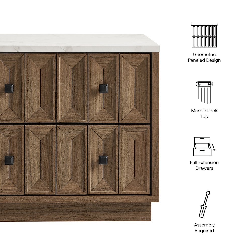 Mabry 23 Inch Geometric Faceted Two Drawer Nightstand - Walnut