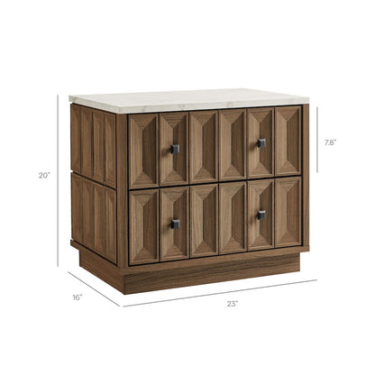 Mabry 23 Inch Geometric Faceted Two Drawer Nightstand - Walnut