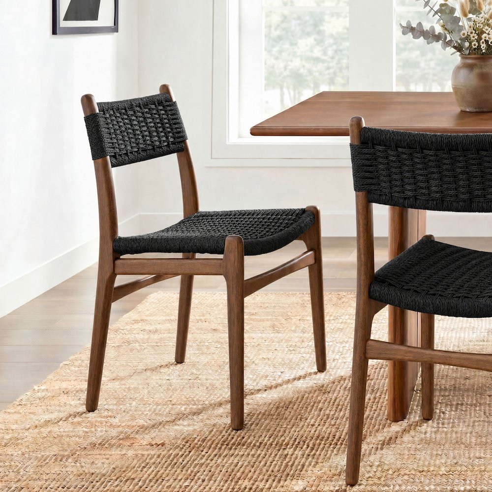Wynn Rope and Wood Dining Side Chair - Walnut Black