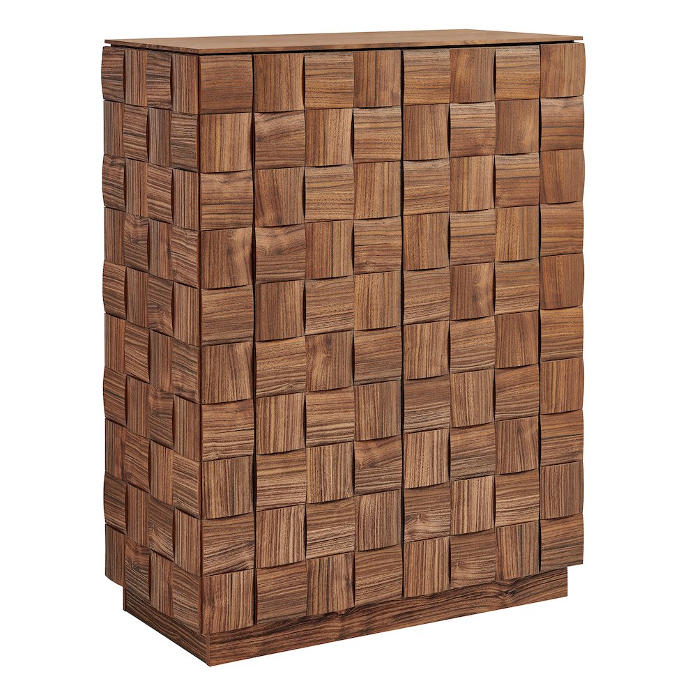Duskin 39 Inch Geometric Block Design Tall Storage Cabinet - Walnut