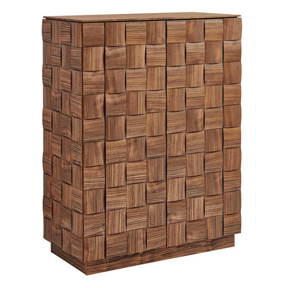 Duskin 39 Inch Geometric Block Design Tall Storage Cabinet - Walnut
