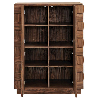 Duskin 39 Inch Geometric Block Design Tall Storage Cabinet - Walnut