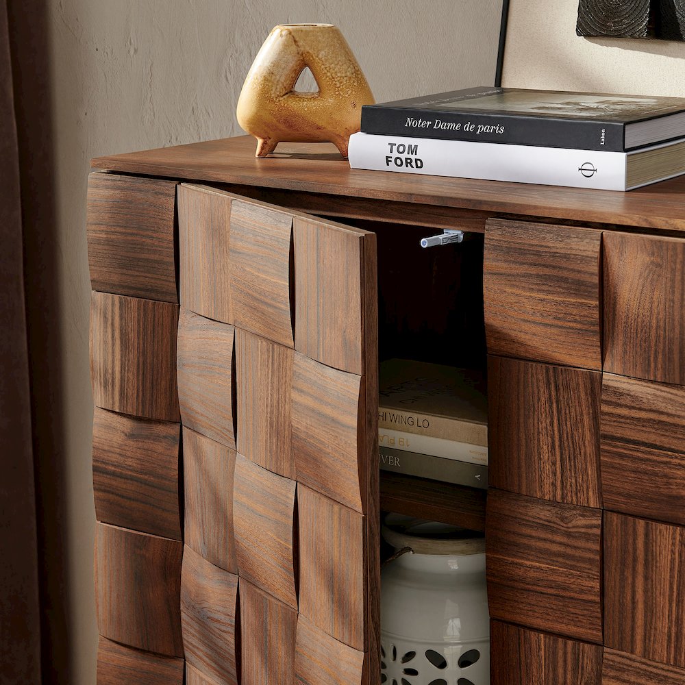 Duskin 39 Inch Geometric Block Design Tall Storage Cabinet - Walnut