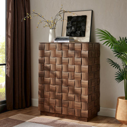 Duskin 39 Inch Geometric Block Design Tall Storage Cabinet - Walnut