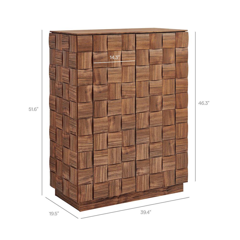 Duskin 39 Inch Geometric Block Design Tall Storage Cabinet - Walnut