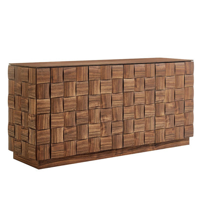 Duskin 68 Inch Geometric Block Design Four Door Sideboard - Walnut