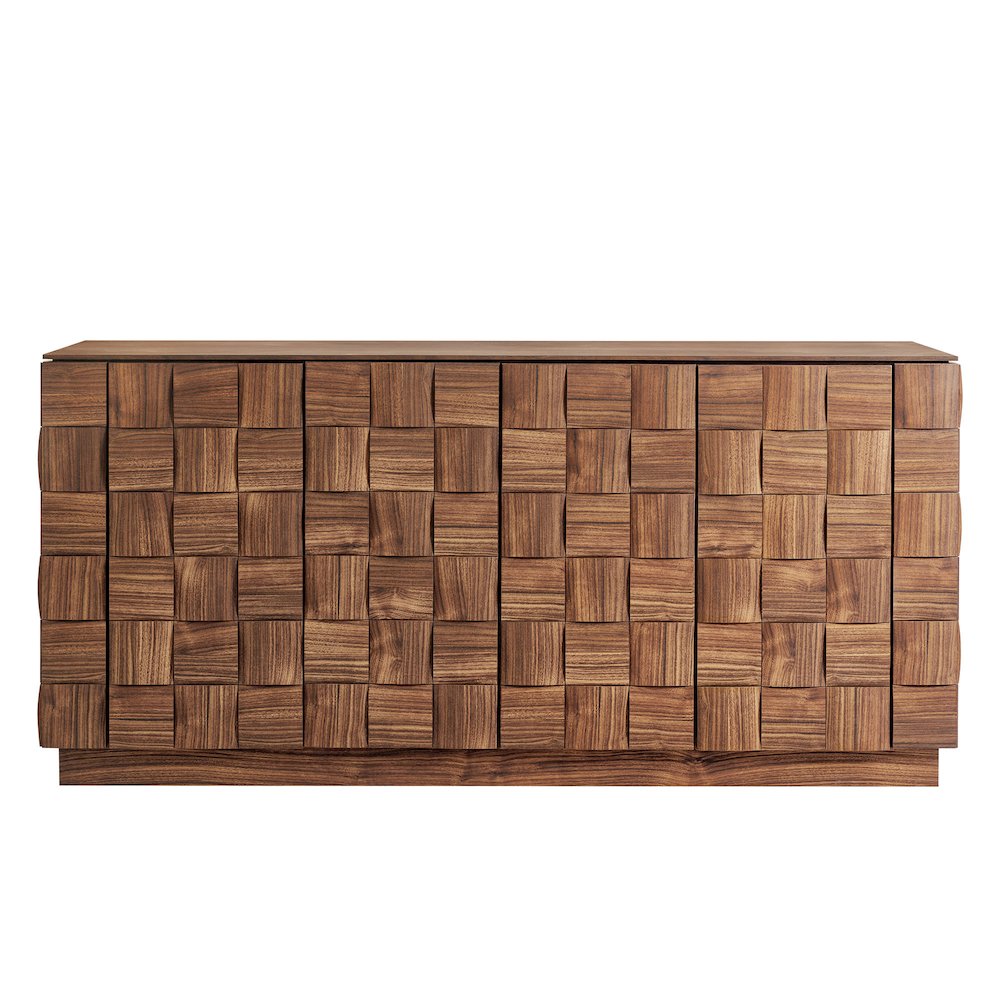 Duskin 68 Inch Geometric Block Design Four Door Sideboard - Walnut