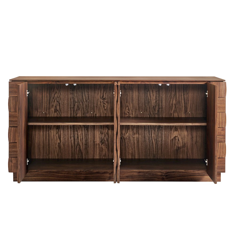 Duskin 68 Inch Geometric Block Design Four Door Sideboard - Walnut