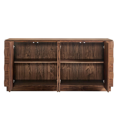 Duskin 68 Inch Geometric Block Design Four Door Sideboard - Walnut