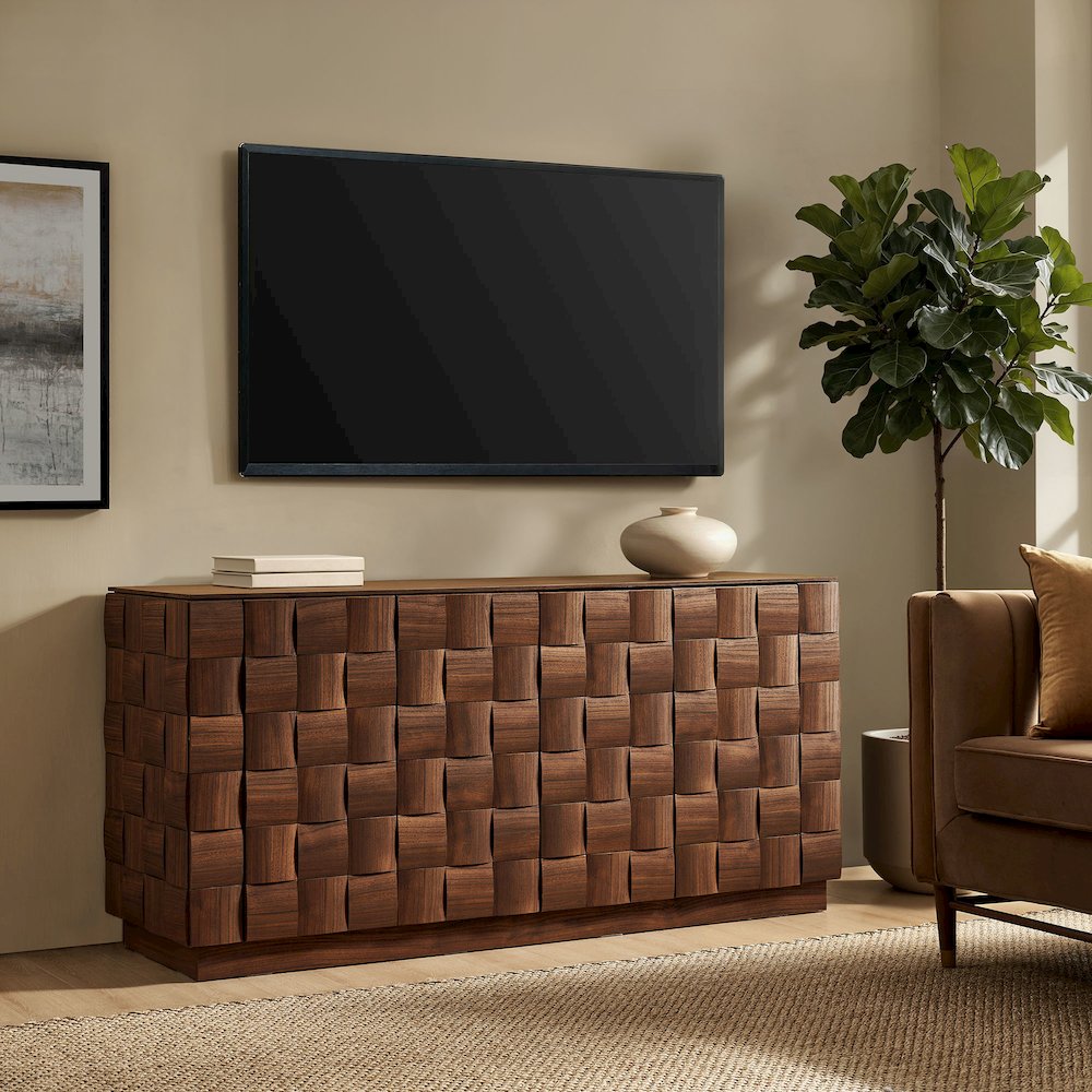 Duskin 68 Inch Geometric Block Design Four Door Sideboard - Walnut