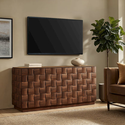 Duskin 68 Inch Geometric Block Design Four Door Sideboard - Walnut
