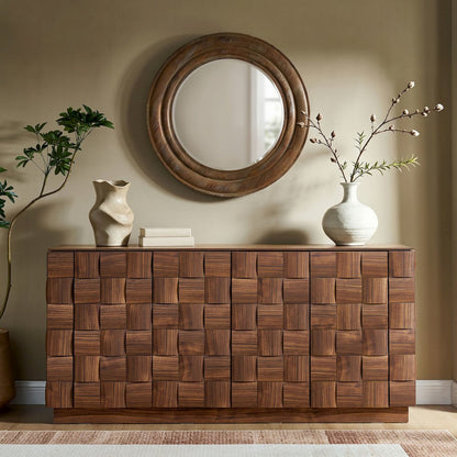 Duskin 68 Inch Geometric Block Design Four Door Sideboard - Walnut