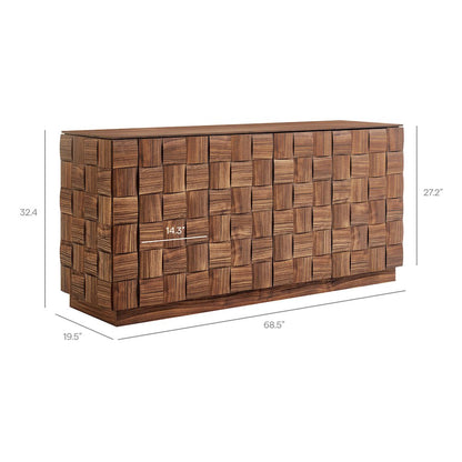 Duskin 68 Inch Geometric Block Design Four Door Sideboard - Walnut