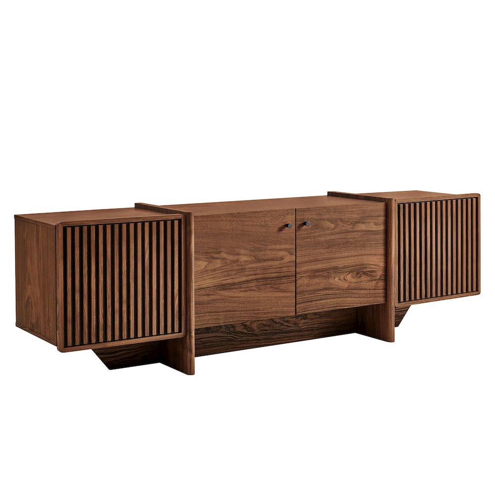 Yarrow 77 Inch Fluted Four Door TV Stand - Walnut