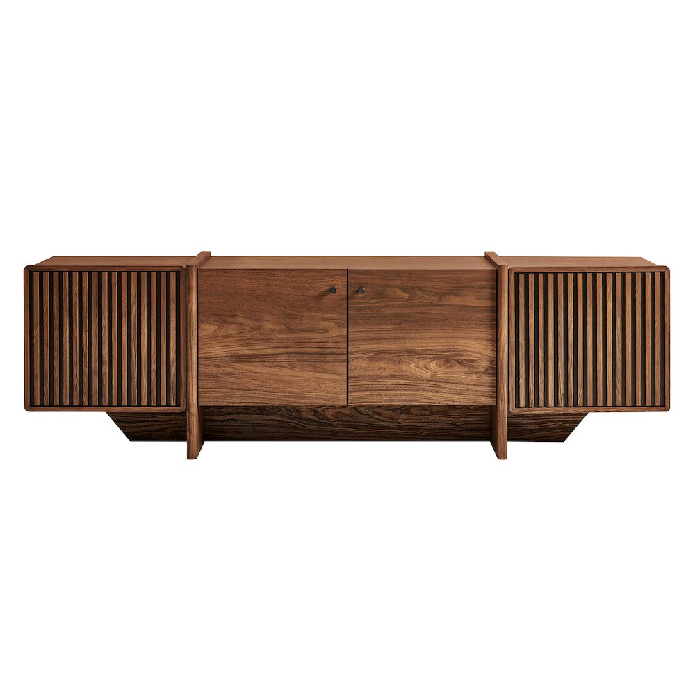 Yarrow 77 Inch Fluted Four Door TV Stand - Walnut