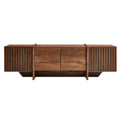 Yarrow 77 Inch Fluted Four Door TV Stand - Walnut