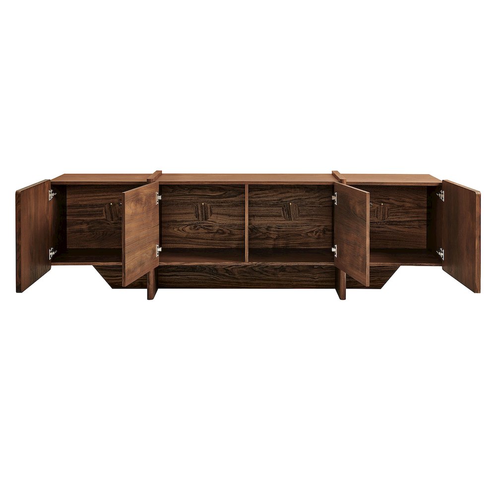 Yarrow 77 Inch Fluted Four Door TV Stand - Walnut