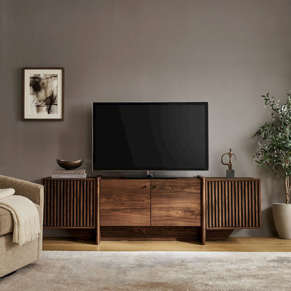 Yarrow 77 Inch Fluted Four Door TV Stand - Walnut