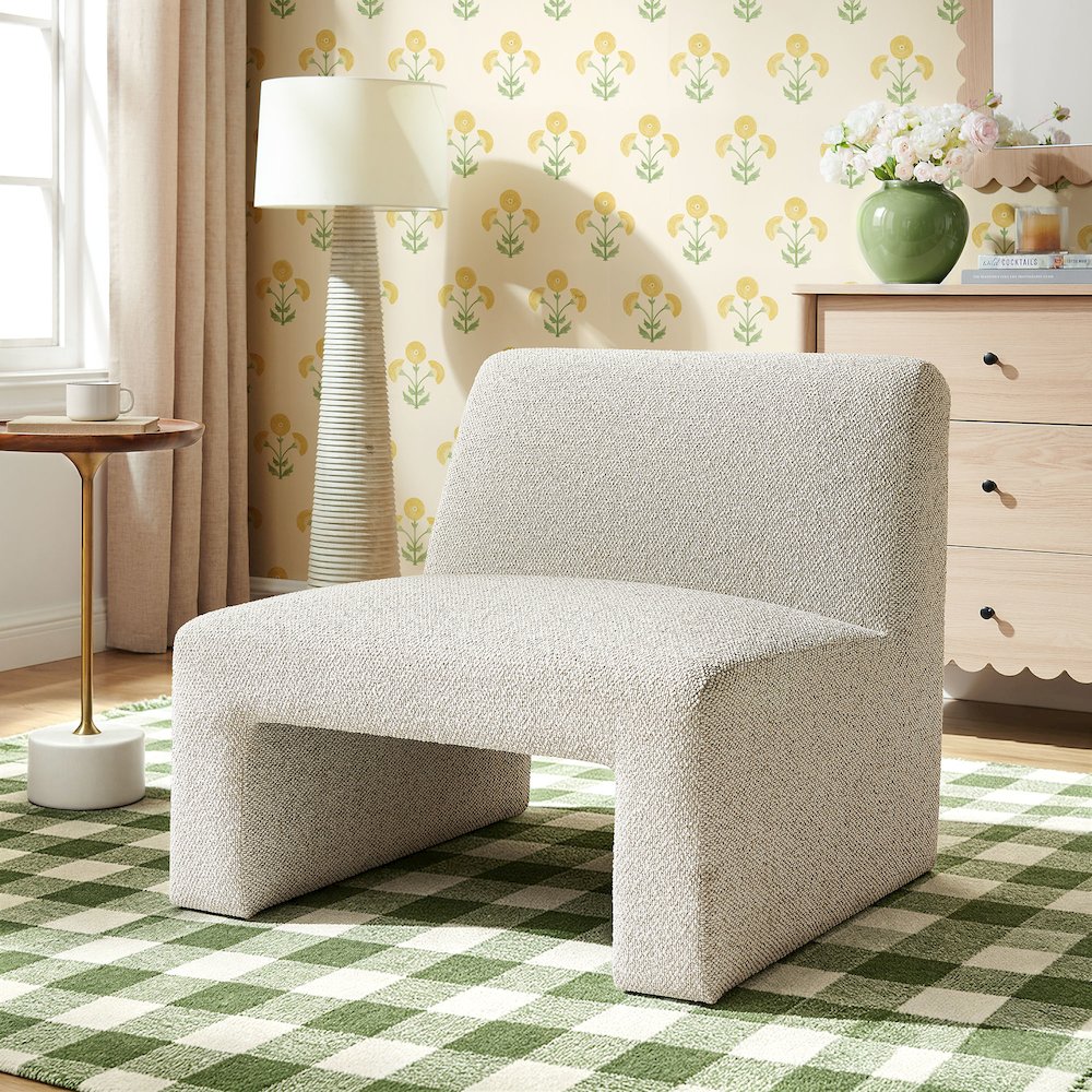 Amita Lattice Boucle Upholstered Armless Accent Chair - Marble