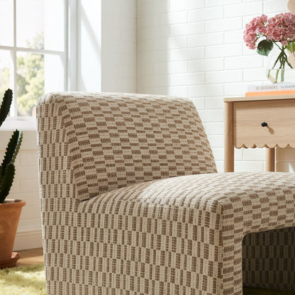 Amita Checked Woven Fabric Armless Accent Chair - Mineral