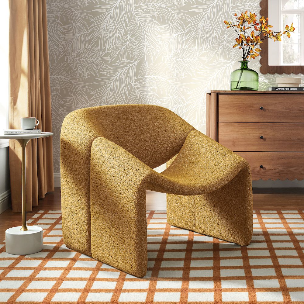 Vivi Looped Textural Fabric Curved Arm Accent Chair - Mustard