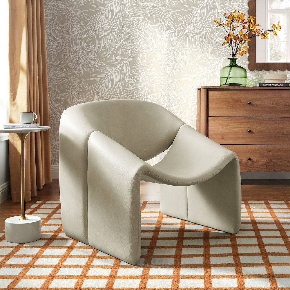 Vivi Vegan Leather Curved Arm Accent Chair - Mineral