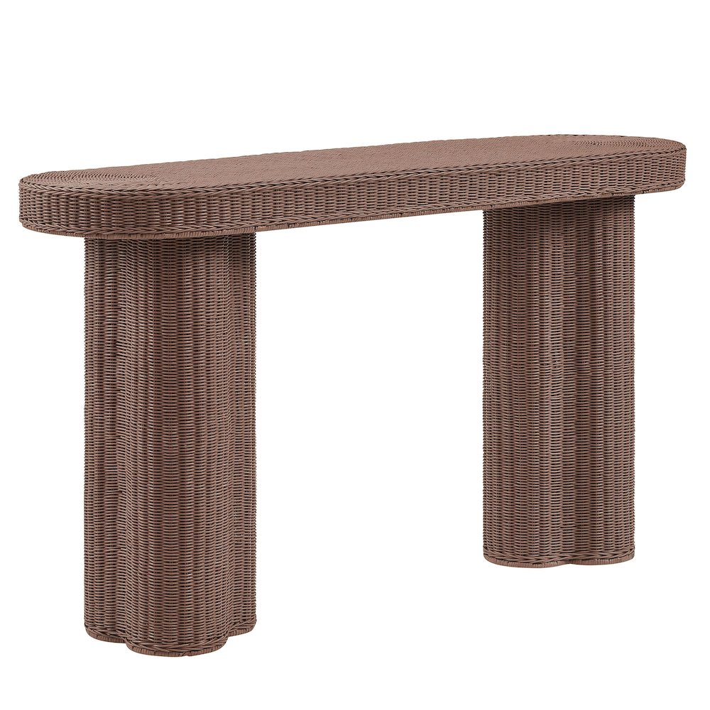 Sarova 59 Inch Natural Rattan Oval Console Table - Mocha