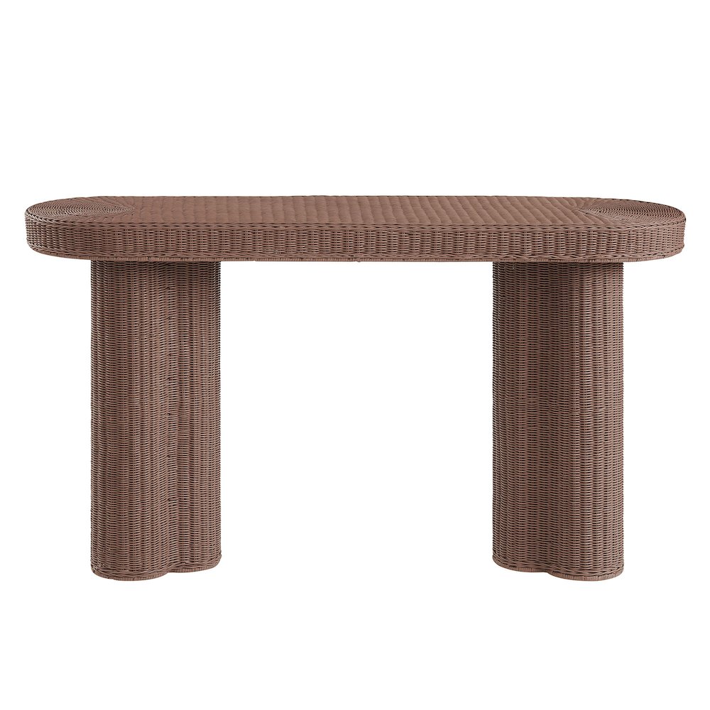 Sarova 59 Inch Natural Rattan Oval Console Table - Mocha