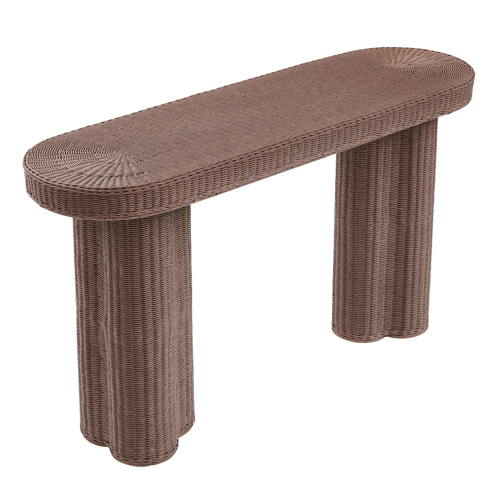 Sarova 59 Inch Natural Rattan Oval Console Table - Mocha