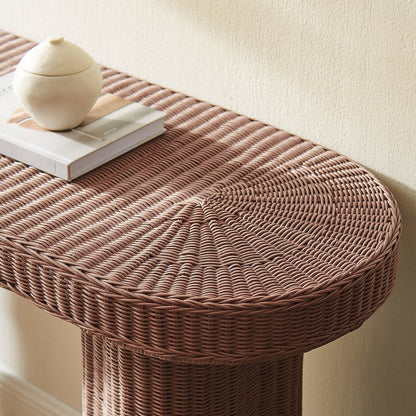 Sarova 59 Inch Natural Rattan Oval Console Table - Mocha