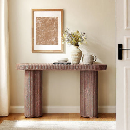 Sarova 59 Inch Natural Rattan Oval Console Table - Mocha