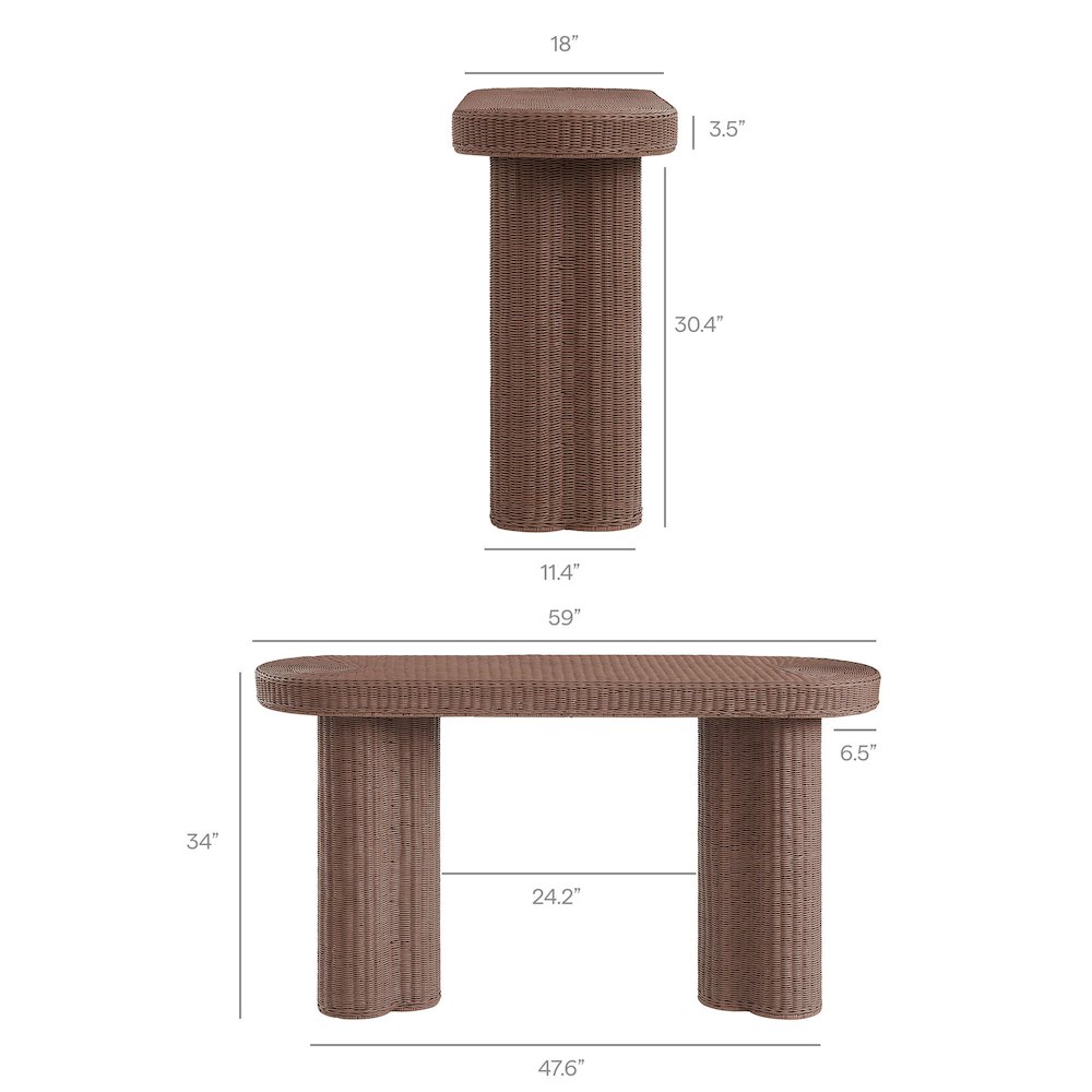 Sarova 59 Inch Natural Rattan Oval Console Table - Mocha