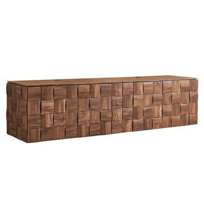 Duskin 79 Inch Geometric Block Design Wall Mounted TV Stand - Walnut