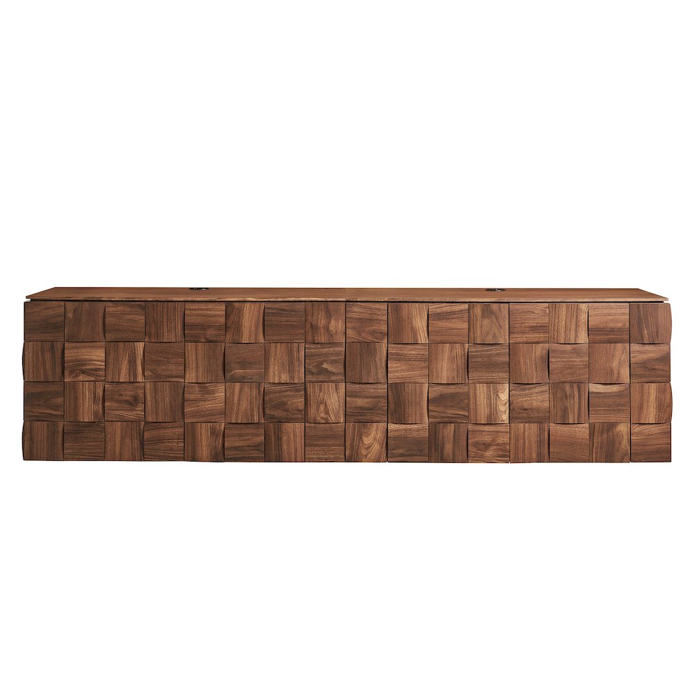 Duskin 79 Inch Geometric Block Design Wall Mounted TV Stand - Walnut