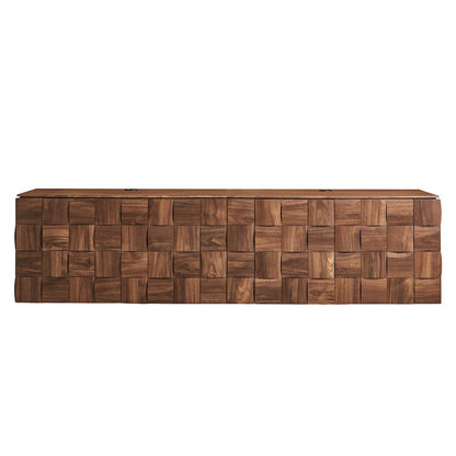 Duskin 79 Inch Geometric Block Design Wall Mounted TV Stand - Walnut