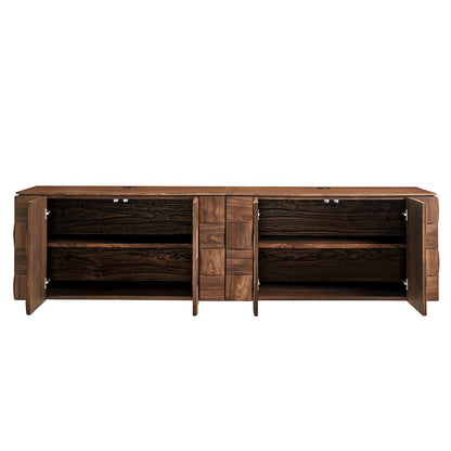Duskin 79 Inch Geometric Block Design Wall Mounted TV Stand - Walnut