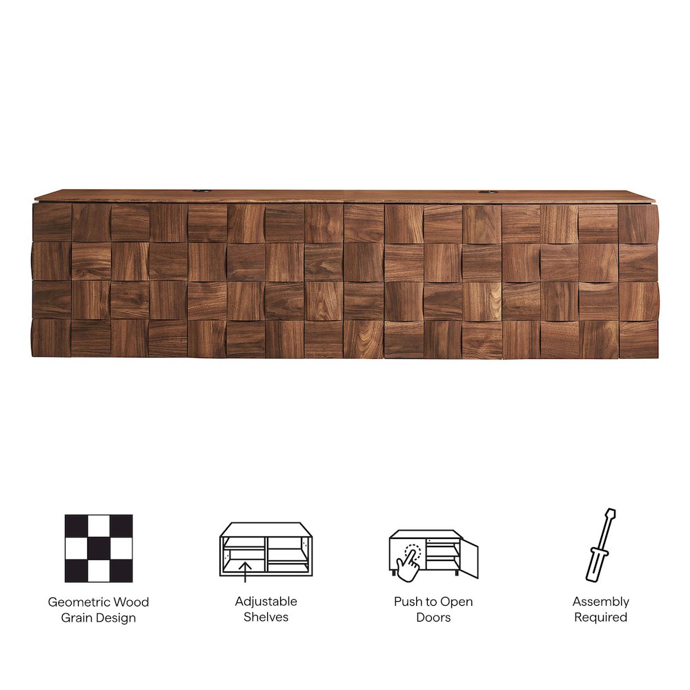 Duskin 79 Inch Geometric Block Design Wall Mounted TV Stand - Walnut