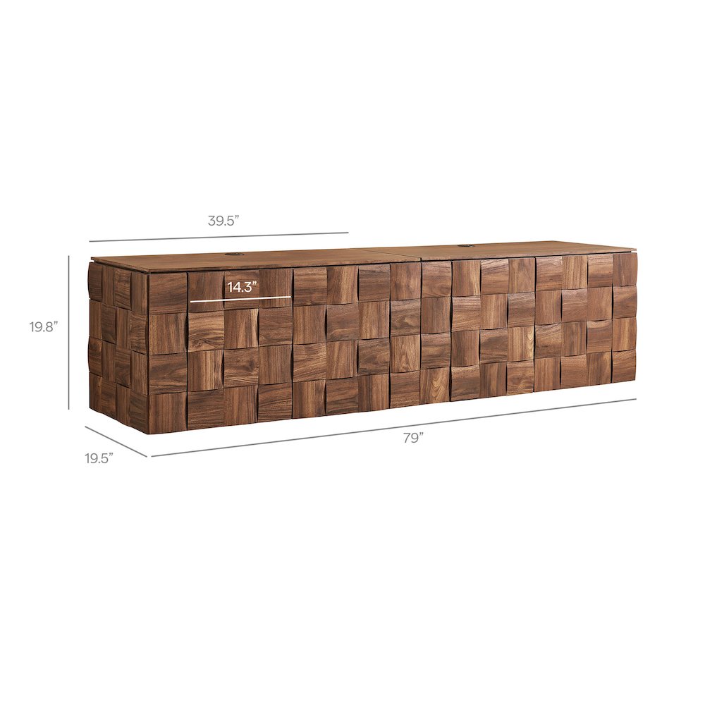 Duskin 79 Inch Geometric Block Design Wall Mounted TV Stand - Walnut