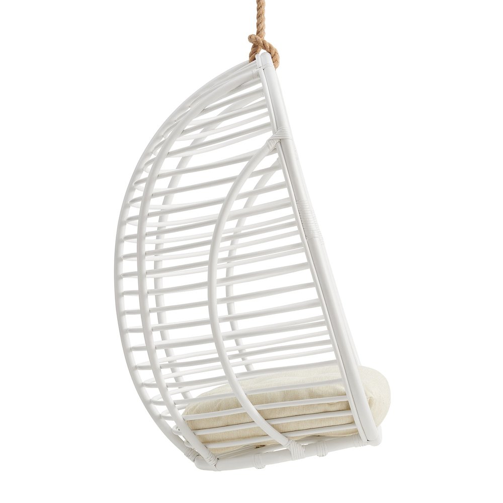 Neve Open Rib Weave Natural Rattan Hanging Chair - White