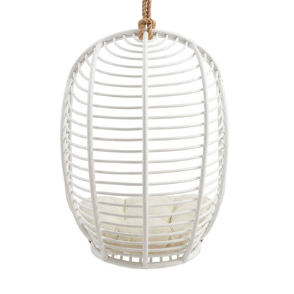 Neve Open Rib Weave Natural Rattan Hanging Chair - White