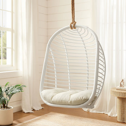 Neve Open Rib Weave Natural Rattan Hanging Chair - White