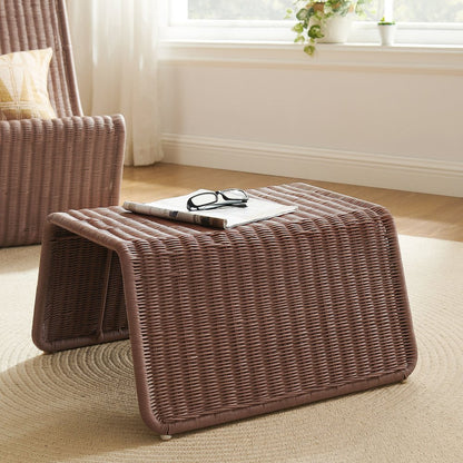 Eira Waterfall Natural Rattan Ottoman - Mocha