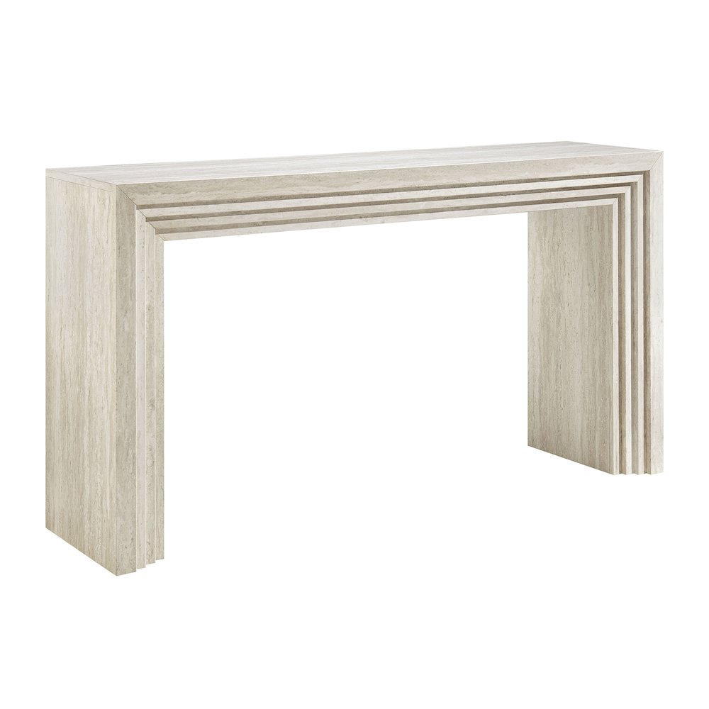 Olney 63 Inch Fluted Console Table - Ivory Travertine