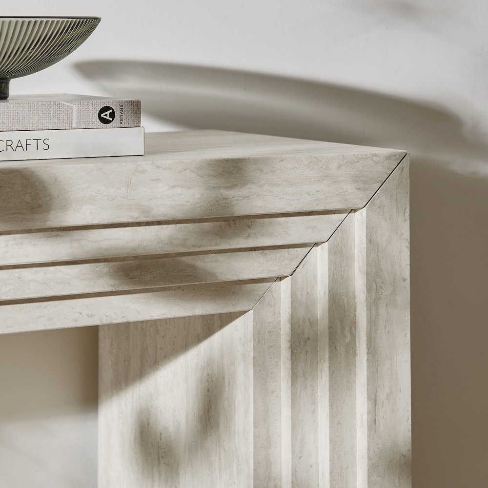 Olney 63 Inch Fluted Console Table - Ivory Travertine